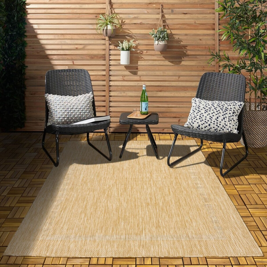 Flycarpets Capri Buitentapijt - Buitenkleed - Vloerkleed Voor Binnen & Buiten - Weer en UV bestendig - Perfect voor Balkon, Terras en Serre - Beige - 240x340 cm afbeelding 1