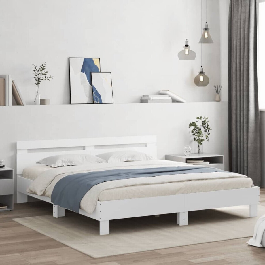 vidaXL - Bedframe - met - hoofdeinde - en - LED - wit - 180x200 - cm afbeelding 1