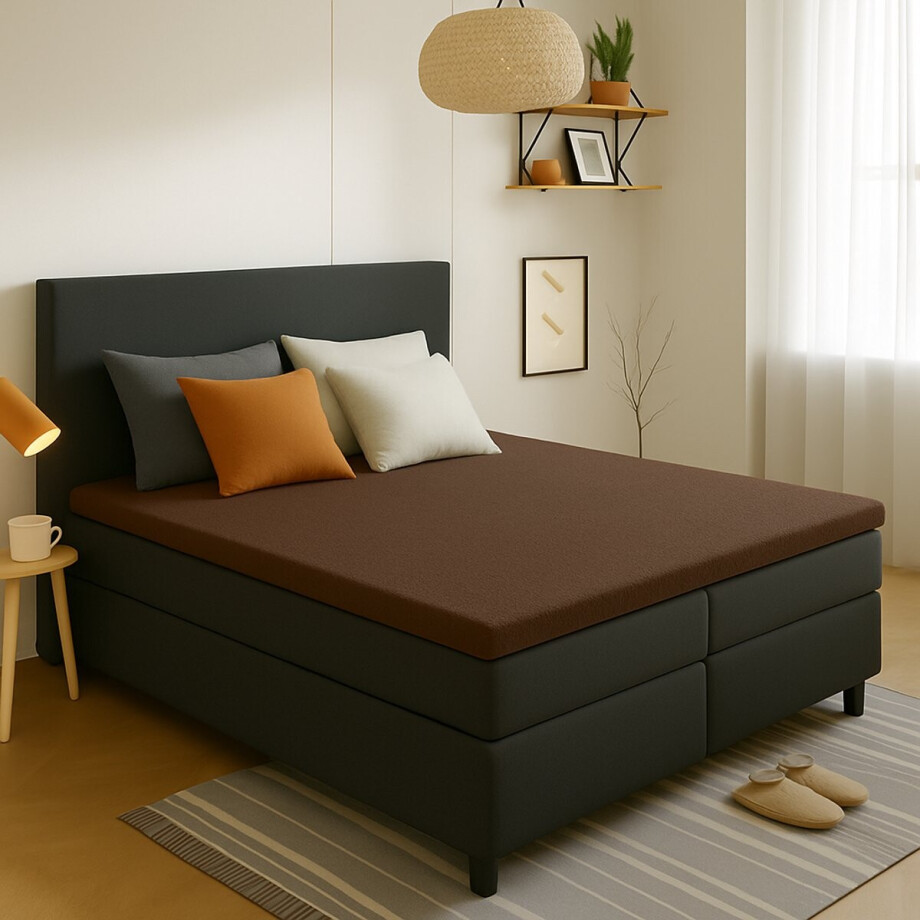 Saphira ESSENTIALS Badstof Topper Hoeslaken – Bruin – 180/200x200/220 cm – 20 cm Matrashoogte – 360° Rondom Elastiek – Luxe Comfort & Perfecte Pasvorm afbeelding 1