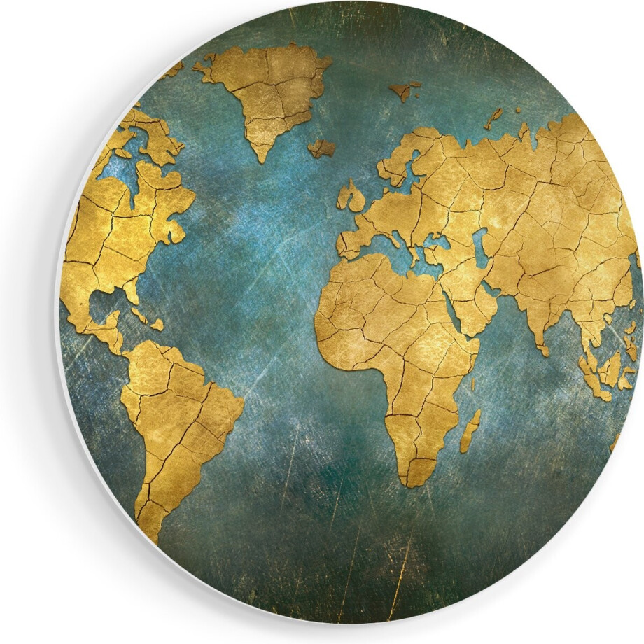 Artaza Forex Muurcirkel Wereldkaart In Retro Stijl - 80x80 cm - Groot - Wandcirkel - Rond Schilderij - Wanddecoratie Cirkel afbeelding 1