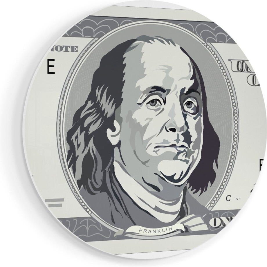 Artaza Forex Muurcirkel Geld Dollar Biljet - Briefje van 100 Dollar - 80x80 cm - Groot - Wandcirkel - Rond Schilderij - Wanddecoratie Cirkel afbeelding 1