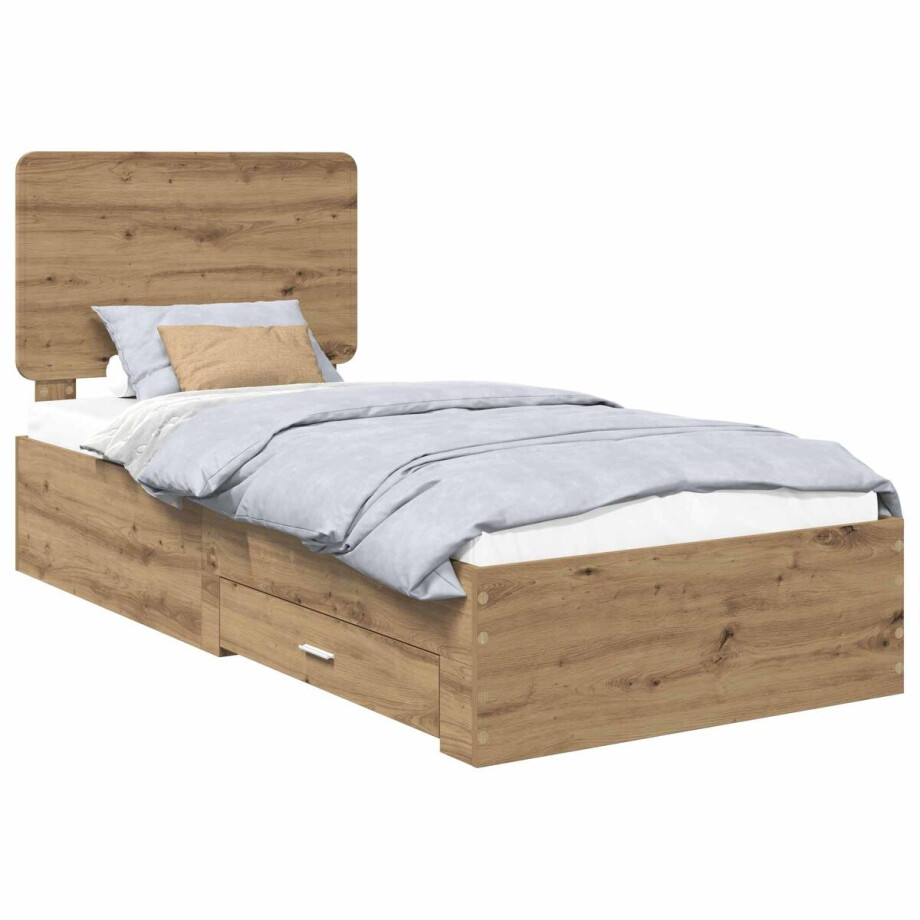 vidaXL - Bedframe - met - hoofdeinde - Artisan - Eiken - 90 - x - 190 - cm - Bewerkt - hout afbeelding 1