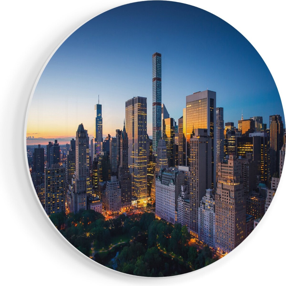 Artaza Forex Muurcirkel New York Bij Zonsopgang - 70x70 cm - Wandcirkel - Rond Schilderij - Wanddecoratie Cirkel - Muurdecoratie afbeelding 1
