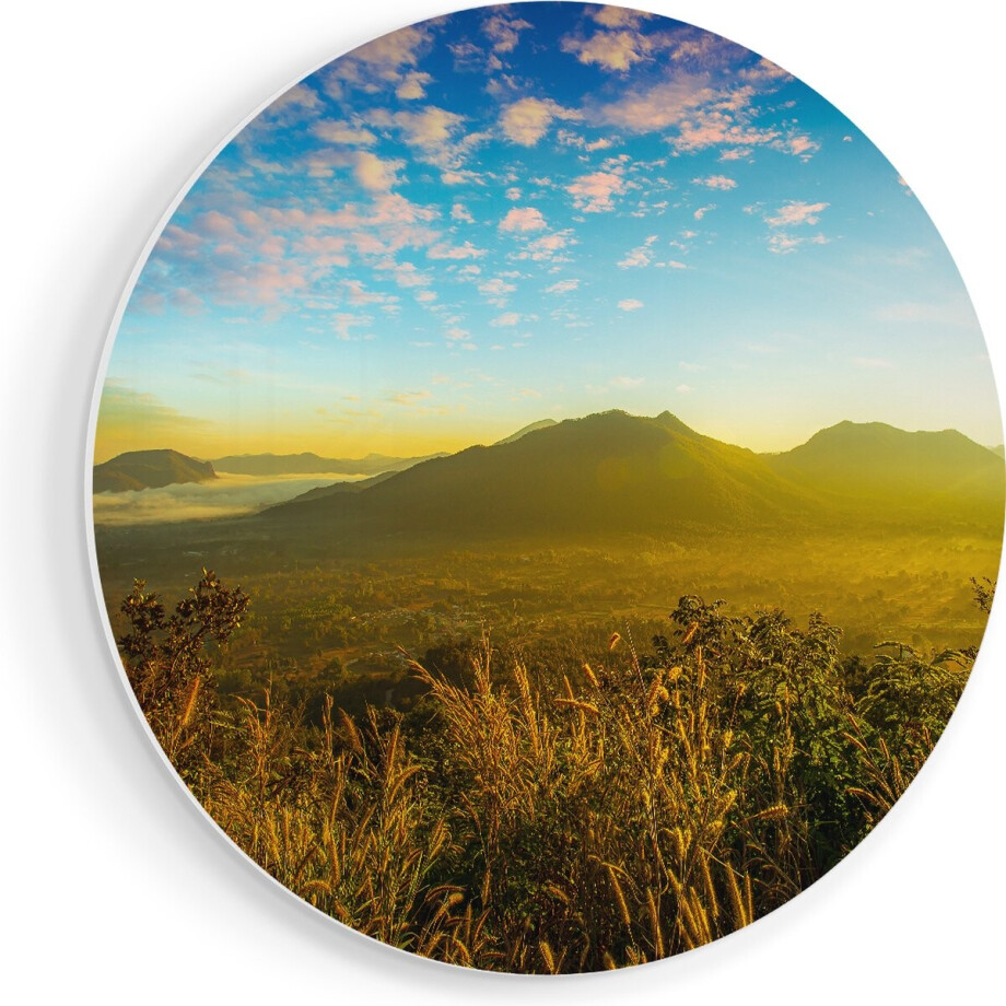 Artaza Forex Muurcirkel Bergen Met Mist In Thailand - 70x70 cm - Wandcirkel - Rond Schilderij - Wanddecoratie Cirkel - Muurdecoratie afbeelding 1