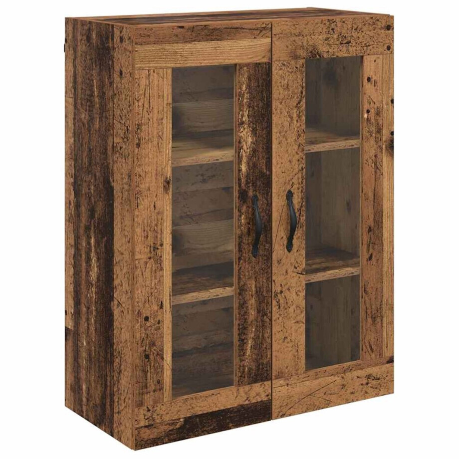 vidaXL - Wandkast - Oud - Hout - 69,5 - x - 34 - x - 90 - cm - Gefabriceerd - Hout - en - Glas afbeelding 1