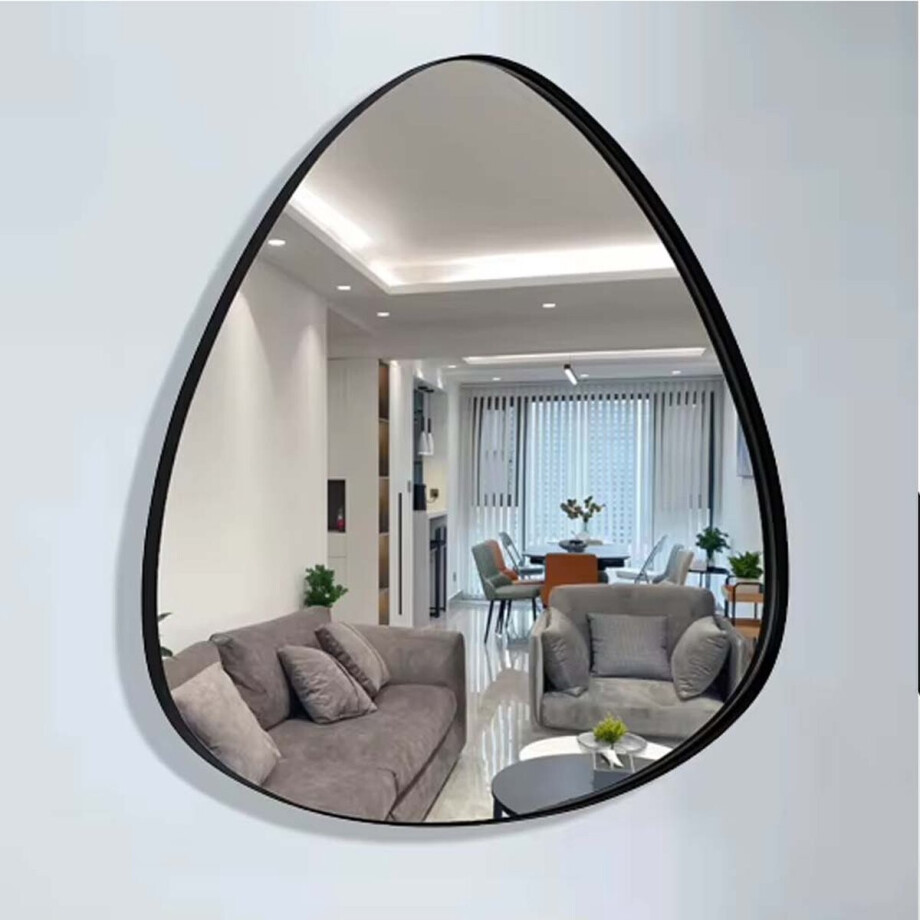 SERALUXE Designer Spiegel 61 x 47 cm - Organische Vorm - Asymmetrisch - Hangspiegel - Hal Spiegel - Wandspiegel - Spiegel Staand - Spiegels - Interieur -Toilet - Hal - Woonkamer - Slaapkamer - Industrieel - Zwart - Makeup Spiegel - Hollywood Spiegel afbeelding 1