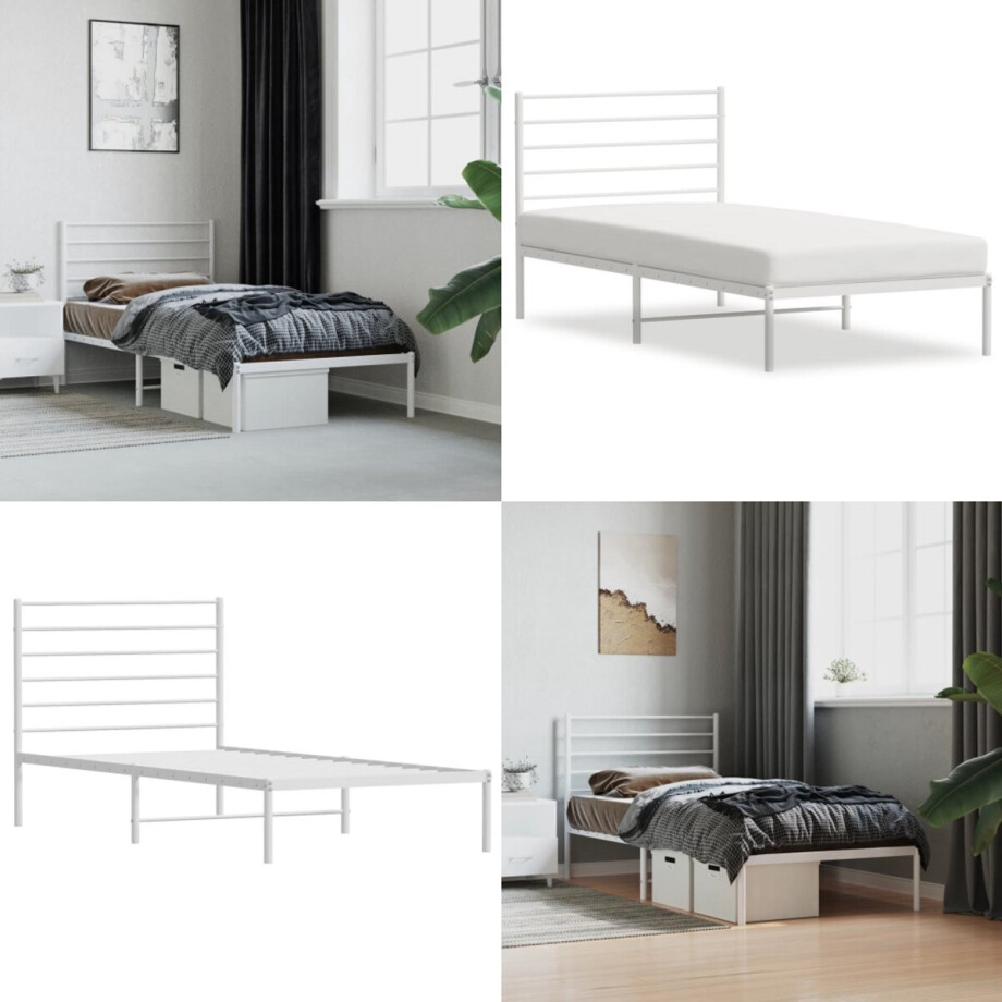 vidaXL Bedframe met hoofdbord zonder matras metaal wit 75x190 cm - Bedframe - Bedframes - Eenpersoonsbed - Bed vidaXL Bedframe met hoofdbord zonder matras metaal wit 75x190 cm - Bedframe - Bedframes - Eenpersoonsbed - Bed afbeelding 1