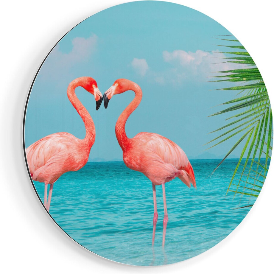 Artaza Dibond Muurcirkel Twee Flamingo's in een Hart Vorm in het Water - Ø 70 cm - Wandcirkel - Rond Schilderij - Voor Binnen en Buiten Artaza Dibond Muurcirkel Twee Flamingo's in een Hart Vorm in het Water - Ø 70 cm - Wandcirkel - Rond Schilderij - Voor Binnen en Buiten afbeelding 1