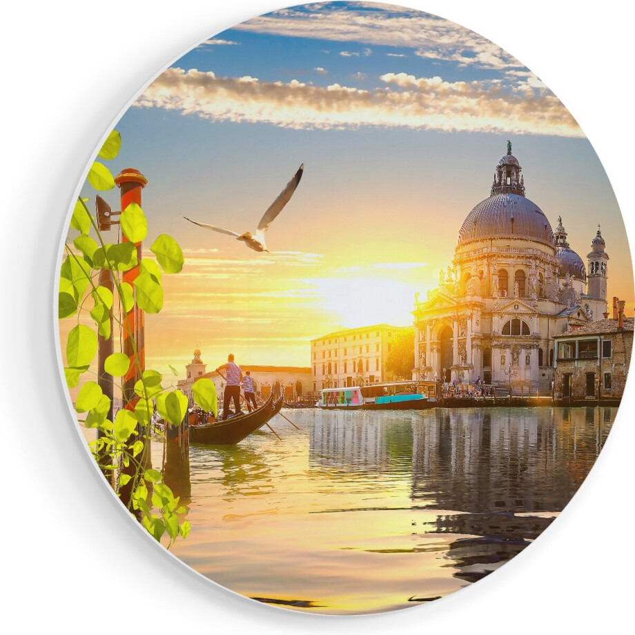Artaza Forex Muurcirkel Kanaal in Venetië met Bloemen - 90x90 cm - Groot - Wandcirkel - Rond Schilderij - Muurdecoratie Cirkel afbeelding 1