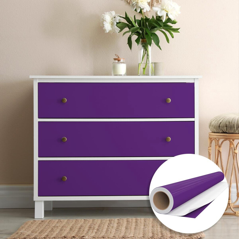 Waterdichte zelfklevende vinylfolie op rol per meter - Afwasbare sticker voor keuken, meubels, kasten, deuren - 60 cm x 50 m - Paars Waterdichte zelfklevende vinylfolie op rol per meter - Afwasbare sticker voor keuken, meubels, kasten, deuren - 60 cm x 50 m - Paars afbeelding 1