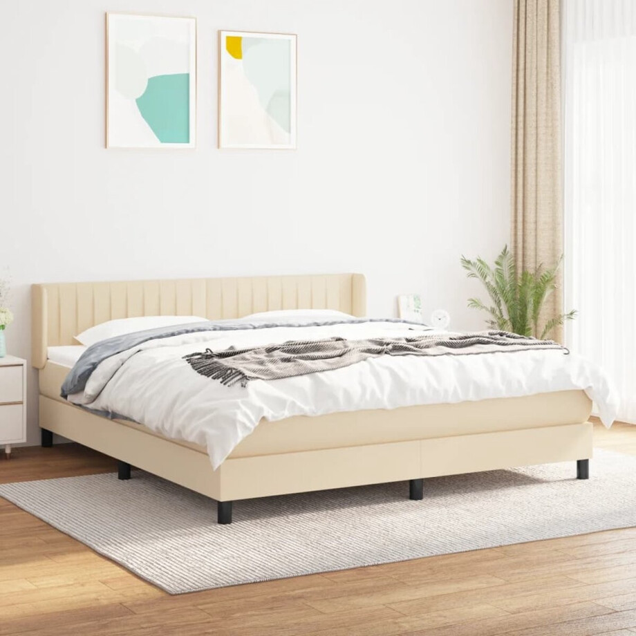 vidaXL - Boxspring - met - matras - stof - crèmekleurig - 160x200 - cm vidaXL - Boxspring - met - matras - stof - crèmekleurig - 160x200 - cm afbeelding 1