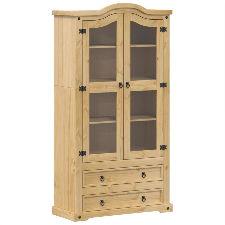 vidaXL - Vitrinekast - Corona - 99x43x187 - cm - massief - grenenhout vidaXL - Vitrinekast - Corona - 99x43x187 - cm - massief - grenenhout afbeelding 1