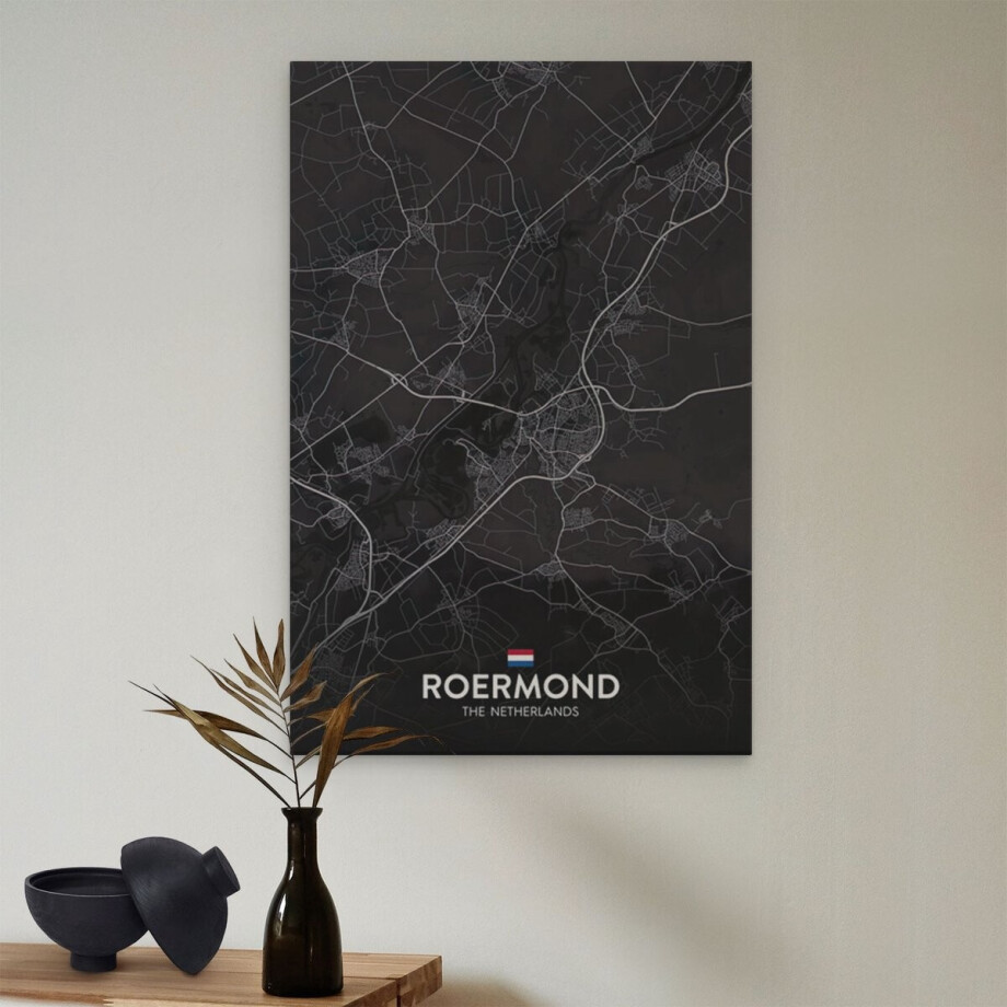 Artaza Canvas Schilderij Stadskaart Roermond in het Zwart - 40x60 cm - Wanddecoratie Slaapkamer - Poster Schilderijen - Muurdecoratie afbeelding 1