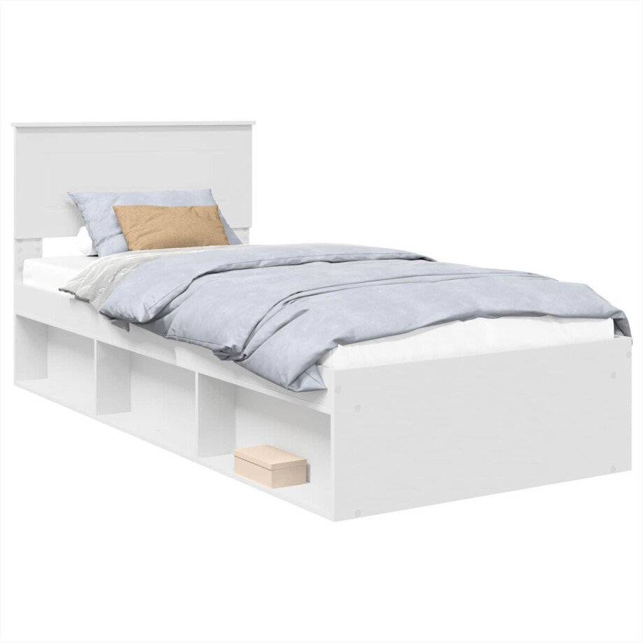 vidaXL - Bedframe - met - hoofdeinde - Wit - 90 - x - 190 - cm - Bewerkt - hout afbeelding 1