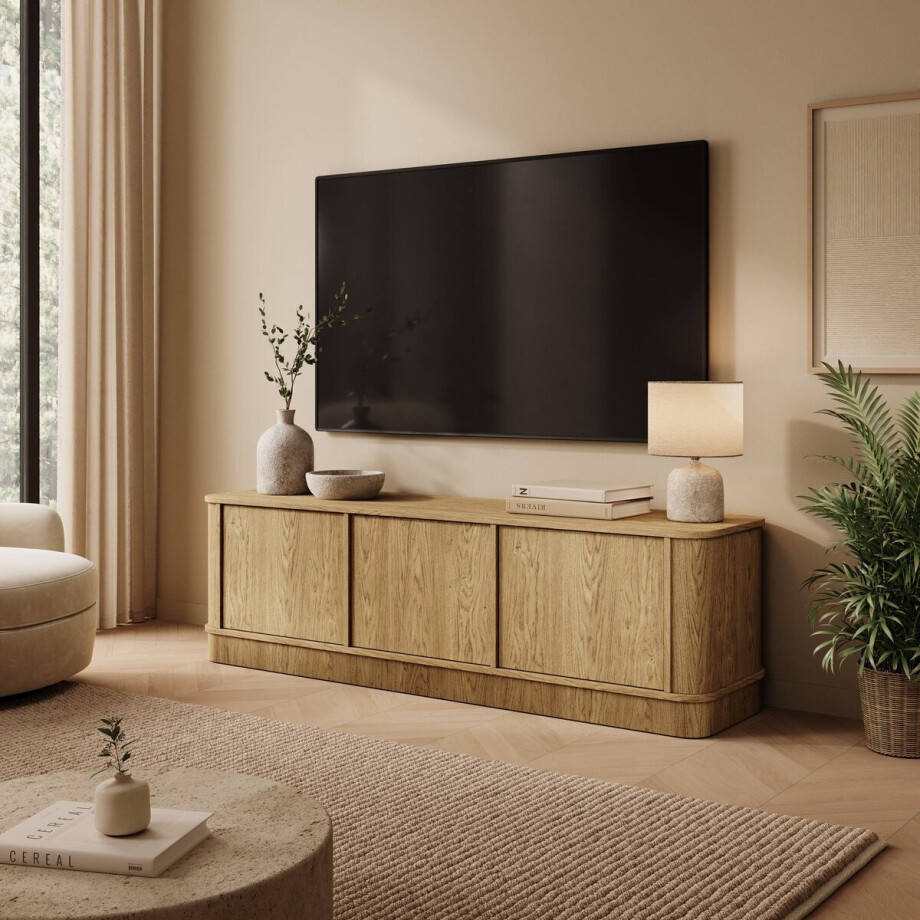 Meubella - Rodeno - TV-Meubel - Licht eikenpatroon - 154x40x46 cm afbeelding 1