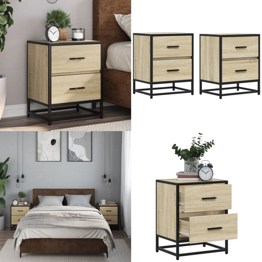 vidaXL Nachtkastjes 2 st 40x31x50 cm bewerkt hout sonoma eikenkleurig - Nachtkastje - Nachtkastjes - Bijzettafel - Wandkastje afbeelding 1