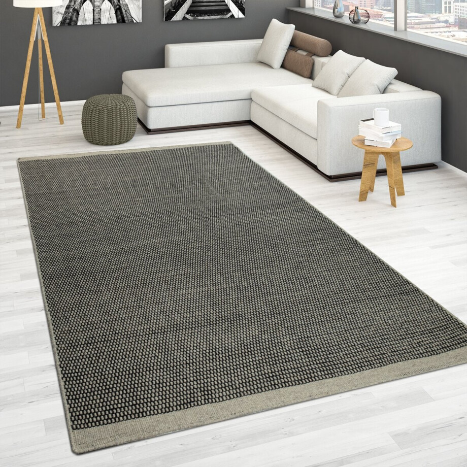 Paco Home Handgeweven tapijt, platgeweven, 100% wol in Scandinavische stijl in verschillende kleuren 60x110 cm afbeelding 1