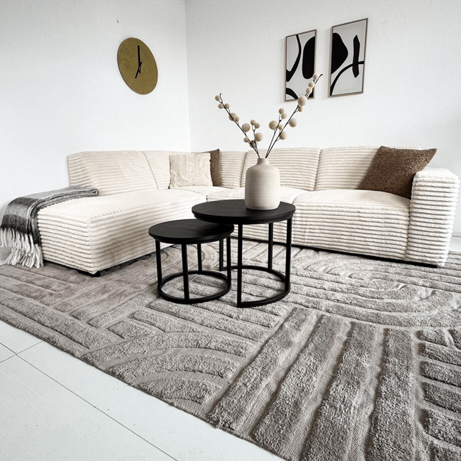 Dimehouse Hoekbank crème super zachte ribstof Gavi - links - Stof - Scandinavisch & Basic - 270 x 77 x 210 cm afbeelding 1