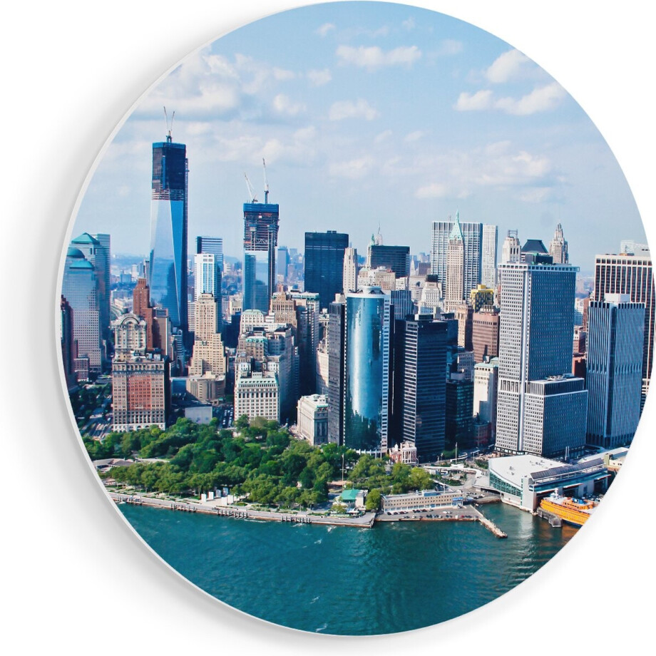 Artaza Forex Muurcirkel New York Als Een Eiland Vanuit De Lucht - 90x90 cm - Groot - Wandcirkel - Rond Schilderij - Muurdecoratie Cirkel afbeelding 1