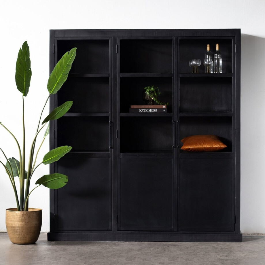 Vitrinekast Zwart Mangohout/IJzer - 3-Deurs - Kast James - Giga Meubel Vitrinekast Zwart Mangohout/IJzer - 3-Deurs - Kast James - Giga Meubel afbeelding 1