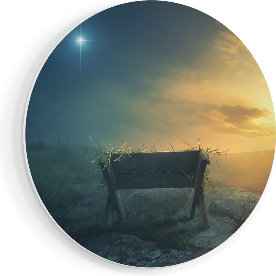 Artaza Forex Muurcirkel Kribbe en Drie Kruisen - 80x80 cm - Groot - Wandcirkel - Rond Schilderij - Wanddecoratie Cirkel afbeelding 1