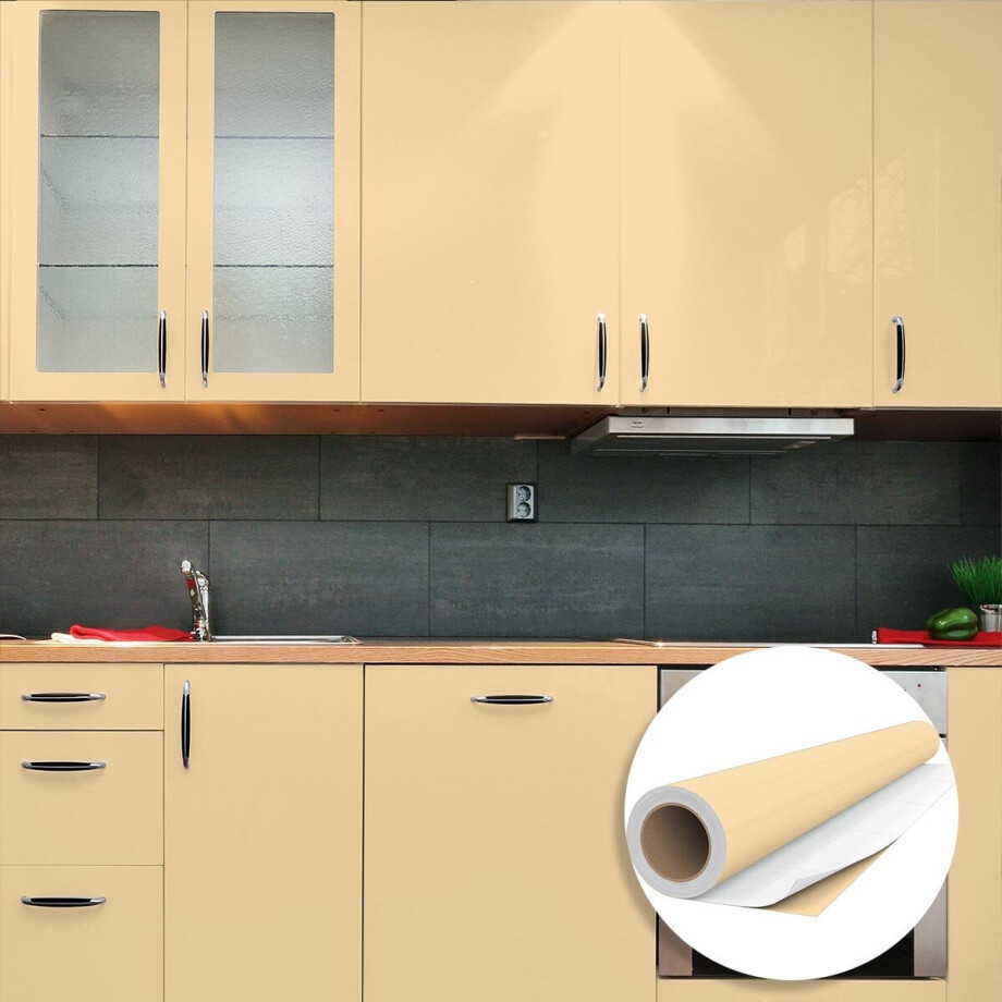 Waterdichte zelfklevende vinylsticker op rol per meter - Afwasbare sticker voor keuken, meubels, kasten, deuren - 60 cm x 7 m - Zandkleur Waterdichte zelfklevende vinylsticker op rol per meter - Afwasbare sticker voor keuken, meubels, kasten, deuren - 60 cm x 7 m - Zandkleur afbeelding 1