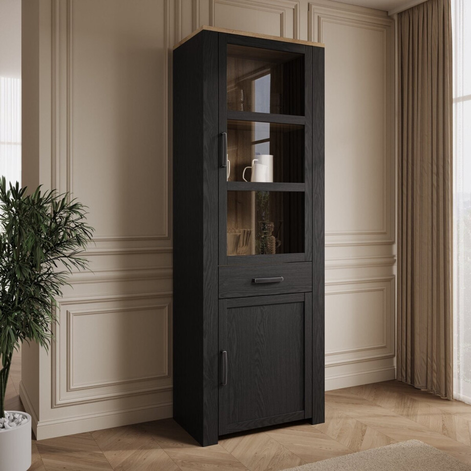 Meubella - Borello - Buffetkast - Zwart - 72x42x205 cm Meubella - Borello - Buffetkast - Zwart - 72x42x205 cm afbeelding 1