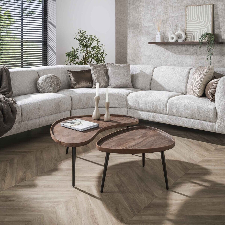LifestyleFurn Organische Salontafel Alania Acaciahout, Set van 2 stuks - Massief acacia bruin LifestyleFurn Organische Salontafel Alania Acaciahout, Set van 2 stuks - Massief acacia bruin afbeelding 1