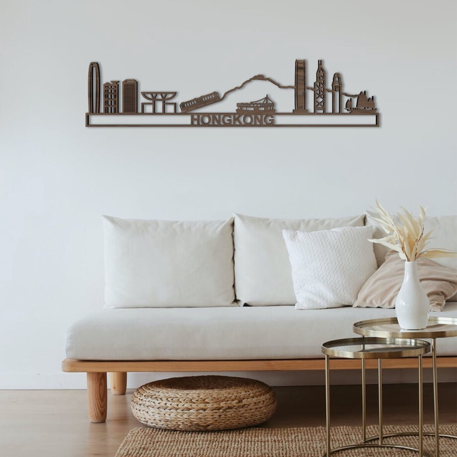 Skyline Hongkong Notenhout 130 Cm Wanddecoratie Voor Aan De Muur Met Tekst City Shapes Skyline Hongkong Notenhout 130 Cm Wanddecoratie Voor Aan De Muur Met Tekst City Shapes afbeelding 1