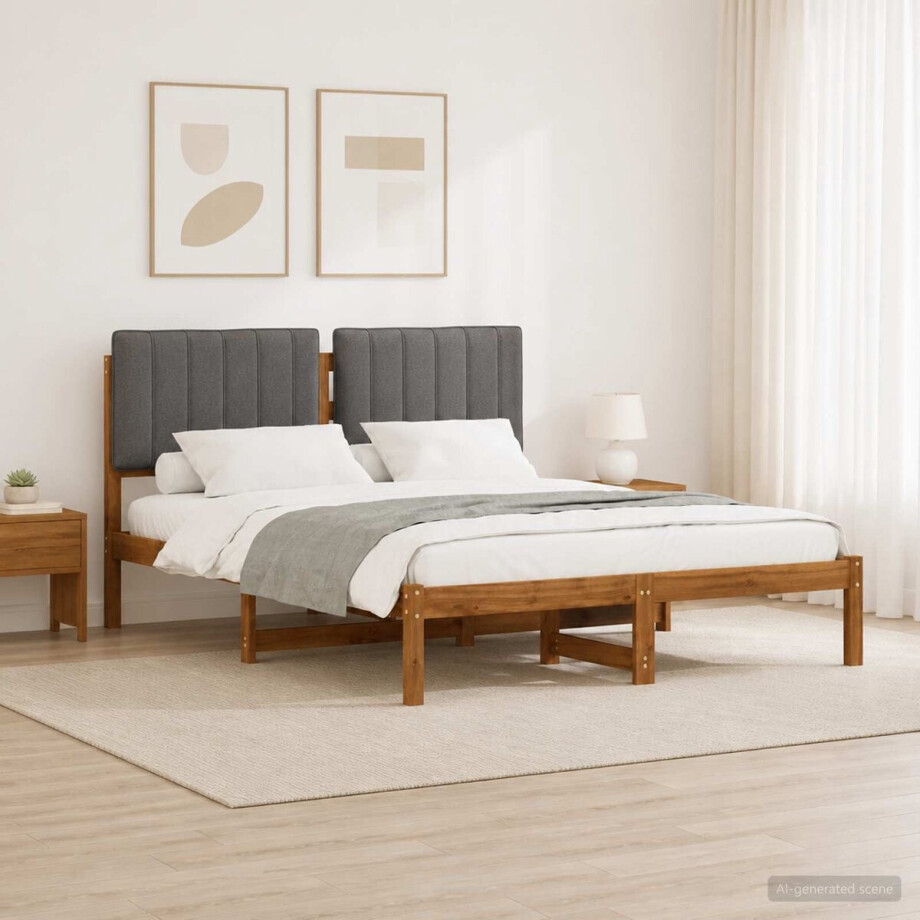 vidaXL - Bedframe - met - gestoffeerd - hoofdbord - Naturel - en - lichtgrijs afbeelding 1