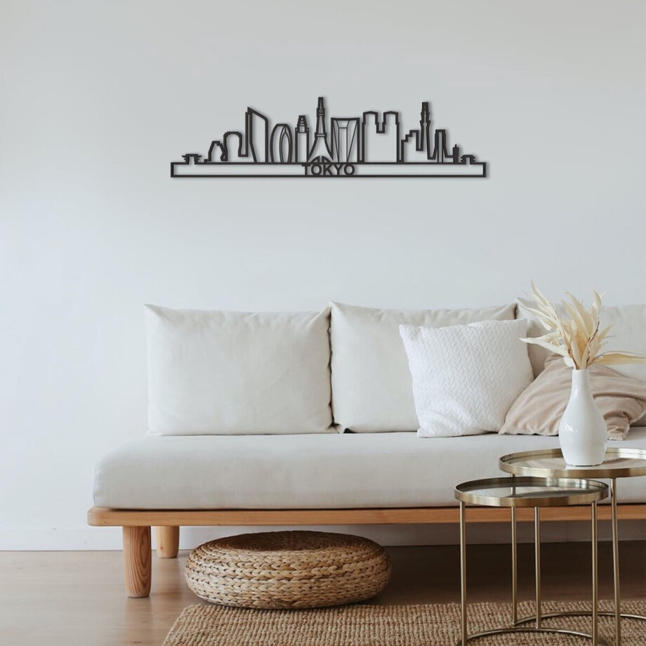 Skyline Tokyo Zwart Mdf 90 Cm Wanddecoratie Voor Aan De Muur Met Tekst City Shapes afbeelding 1