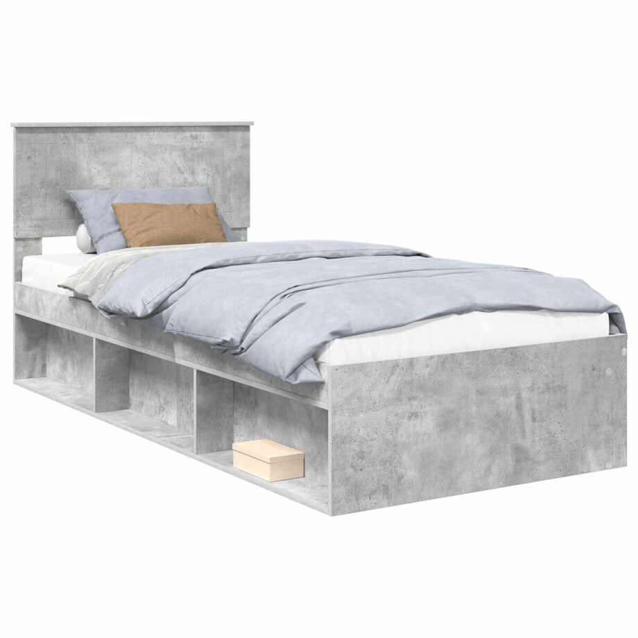 vidaXL - Bedframe - Betonnen - Grijs - 90 - x - 190 - cm - Massief - grenenhout vidaXL - Bedframe - Betonnen - Grijs - 90 - x - 190 - cm - Massief - grenenhout afbeelding 1