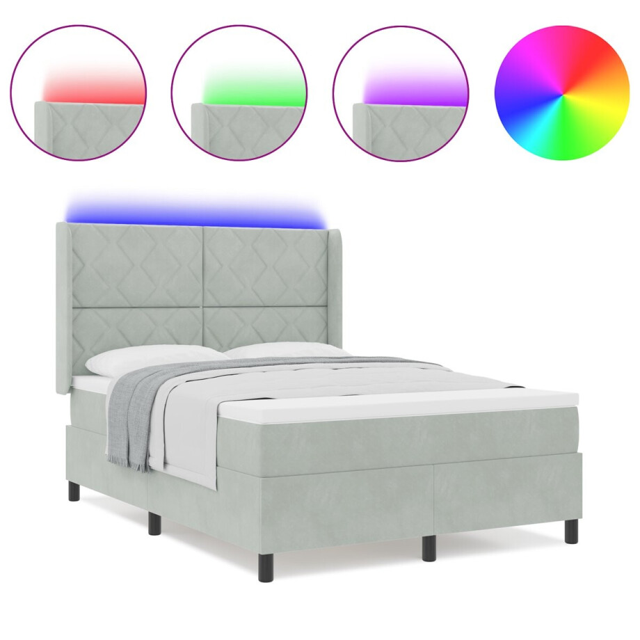 vidaXL - Boxspring - bed - met - hoofdeinde - Lichtgrijs - 140 - x - 190 - cm - Fluweel vidaXL - Boxspring - bed - met - hoofdeinde - Lichtgrijs - 140 - x - 190 - cm - Fluweel afbeelding 1