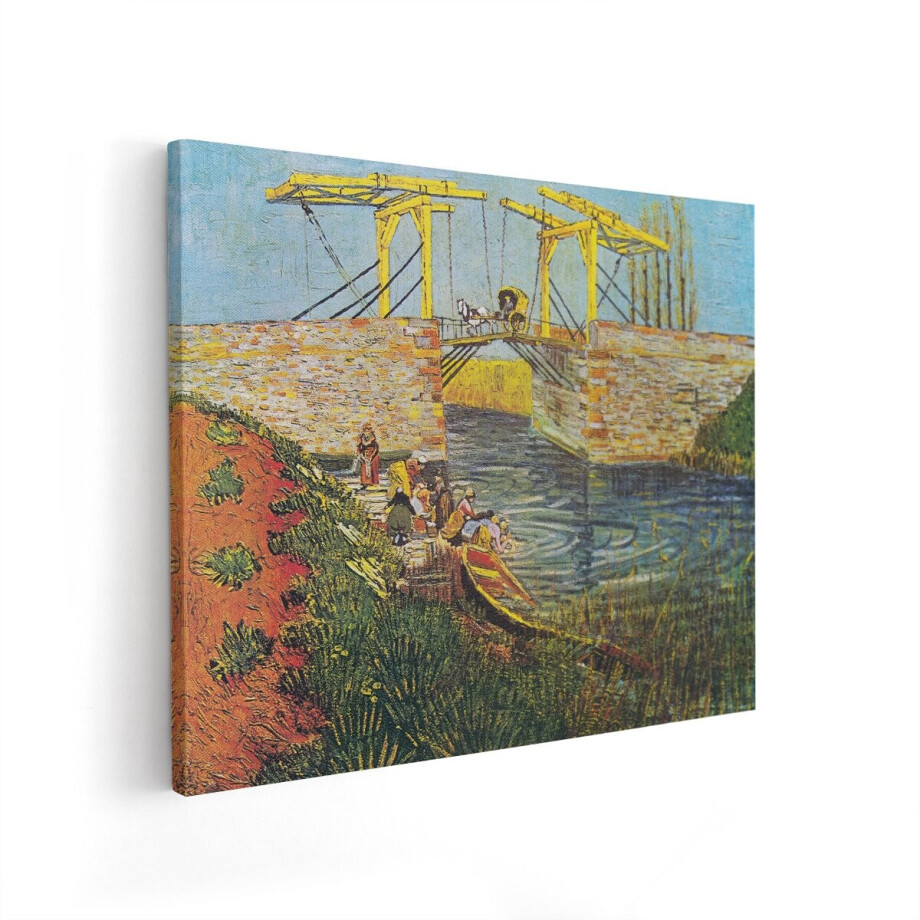 Artaza Canvas Schilderij Vincent van Goghs de Langloisbrug in Arles met Vrouwen Die Kleding Wassen - 50x40 cm - Wanddecoratie Woonkamer - Schilderijen - Muurdecoratie afbeelding 1