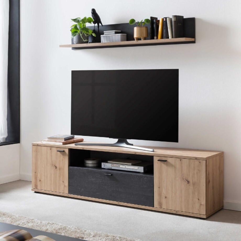 Tv-meubel Atnalta 180x40 Cm-Artisan/gebrand Hout afbeelding 1