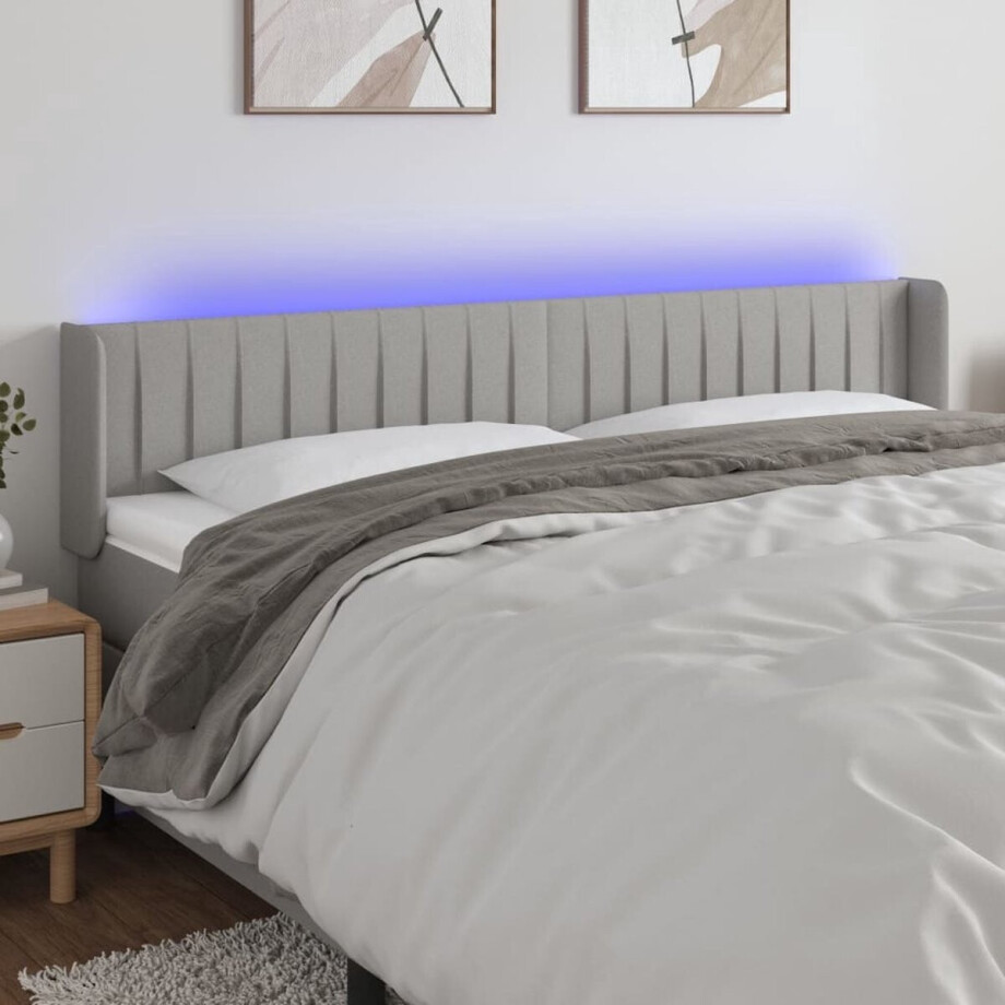 vidaXL Led Hoofdbord - Hoofdboard - Hoofdbord LED 203x16x78/88 cm stof lichtgrijs - Hoofdbord Grijs - Comfortabel Hoofdbord - Elektrisch Hoofdbord afbeelding 1