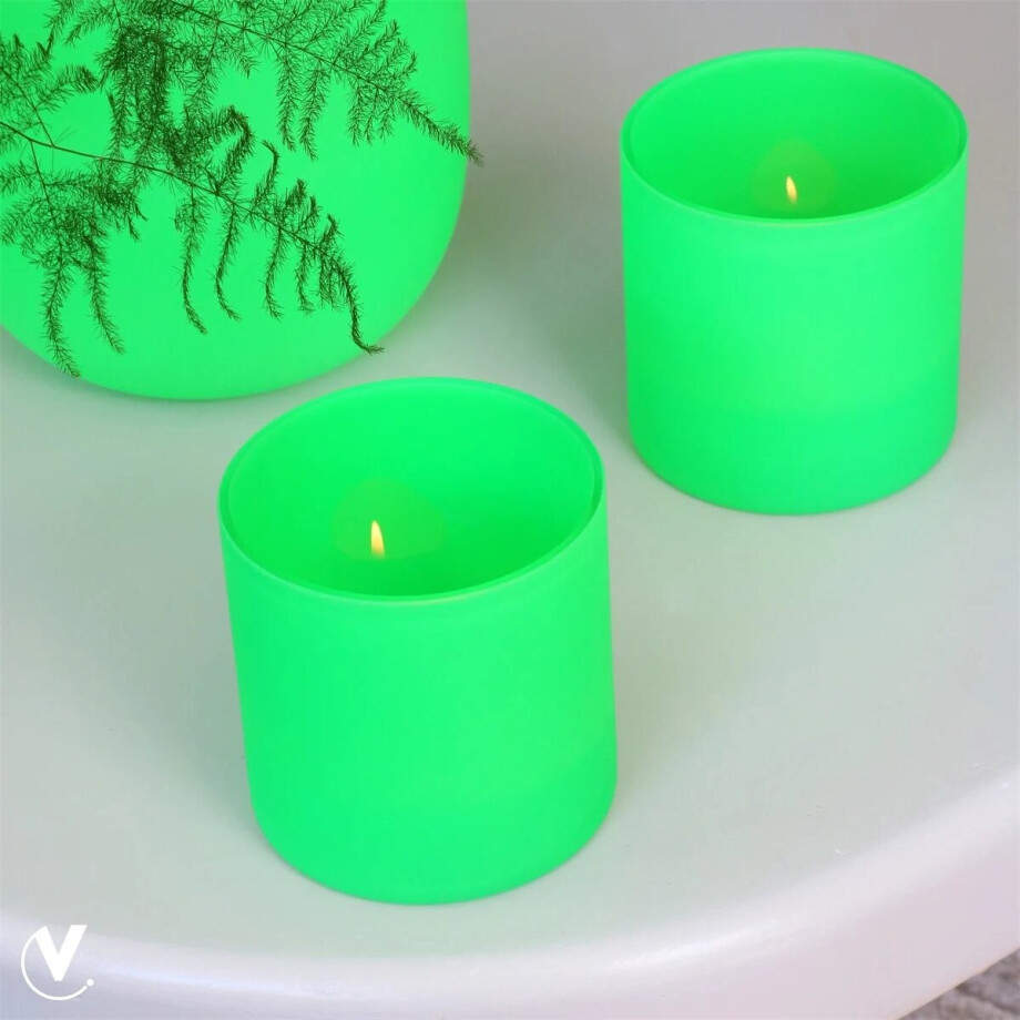 Waxinelichthouder Celtic | Neon Green | Set van 2 | Ø12 x H12 cm Waxinelichthouder Celtic | Neon Green | Set van 2 | Ø12 x H12 cm afbeelding 1