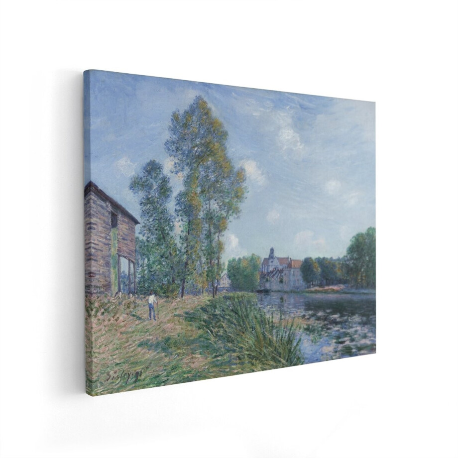 Artaza Canvas Schilderij Alfred Sisleys Schilderij 'The Church At Moret' Legt het Rustige Dorpsleven aan de Rivier Vast - 100x80 cm - Wanddecoratie Woonkamer - Schilderijen - Muurdecoratie afbeelding 1