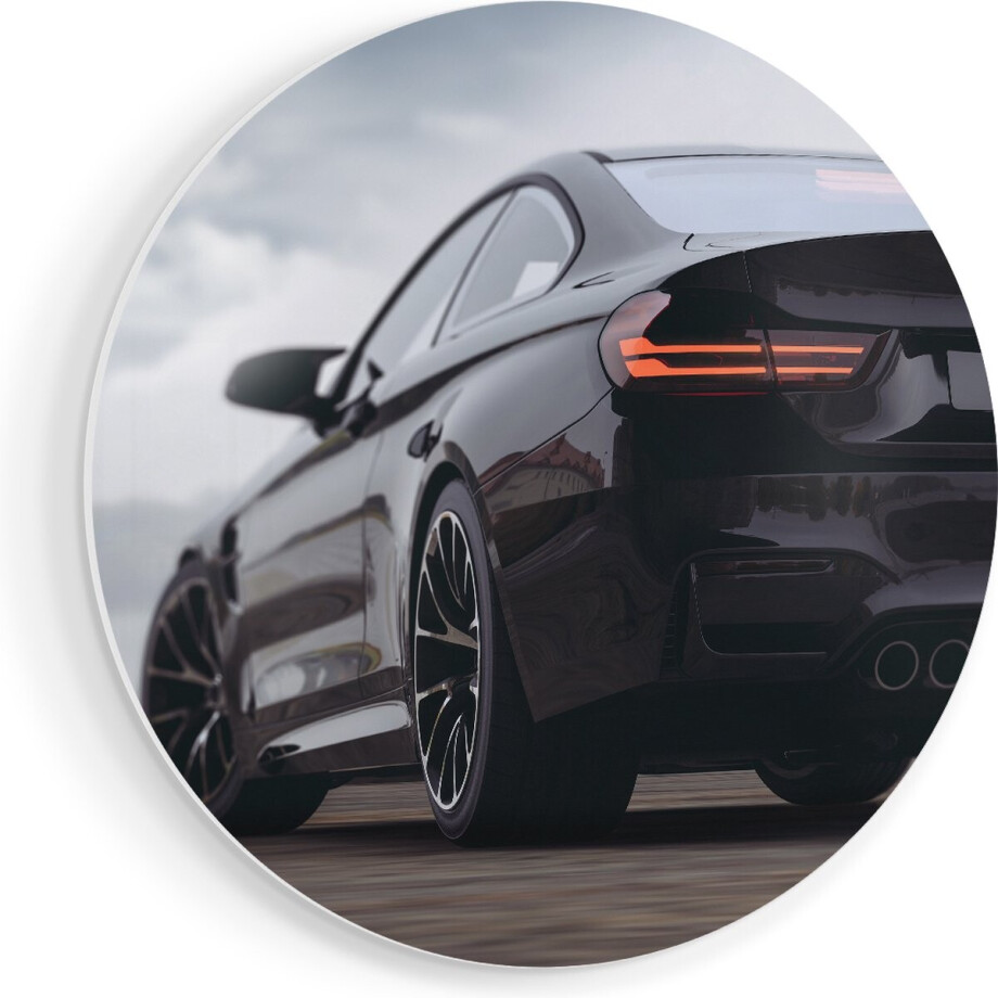 Artaza Forex Muurcirkel Zwarte Sportwagen Auto Van Achter - 90x90 cm - Groot - Wandcirkel - Rond Schilderij - Muurdecoratie Cirkel afbeelding 1