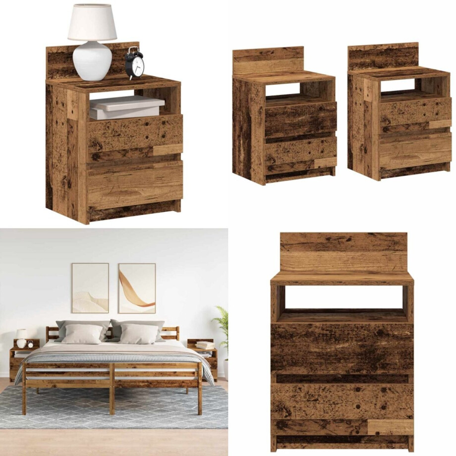vidaXL Nachtkastjes 2 st met 2 lades 40x33x60 cm oud houtkleurig - Nachtkastje - Nachtkastjes - Bijzettafel - Wandkastje vidaXL Nachtkastjes 2 st met 2 lades 40x33x60 cm oud houtkleurig - Nachtkastje - Nachtkastjes - Bijzettafel - Wandkastje afbeelding 1