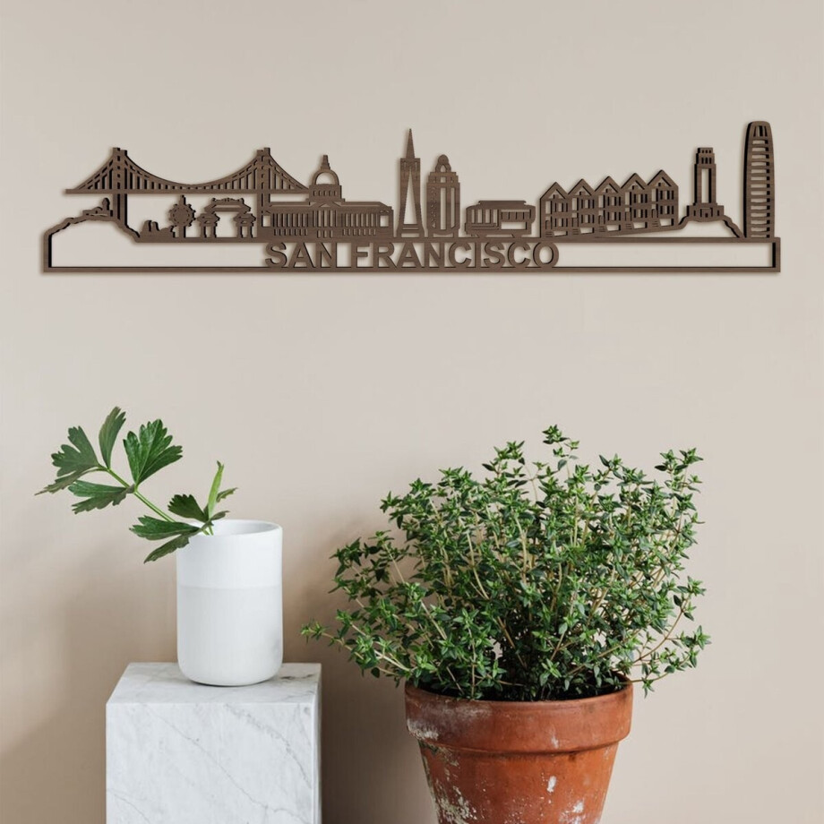 Skyline San Francisco Notenhout 90 Cm Wanddecoratie Voor Aan De Muur Met Tekst City Shapes Skyline San Francisco Notenhout 90 Cm Wanddecoratie Voor Aan De Muur Met Tekst City Shapes afbeelding 1