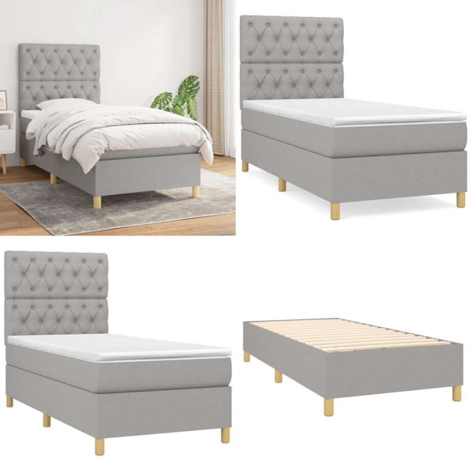 vidaXL Boxspring met matras stof lichtgrijs 80x200 cm - Boxspring - Boxsprings - Bed - Slaapmeubel afbeelding 1