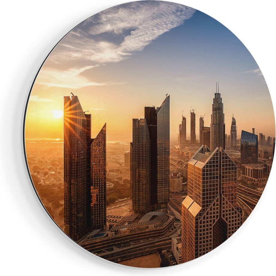 Artaza Dibond Muurcirkel Dubai Stad bij Zonsopgang - Ø 40 cm - Klein - Wandcirkel - Rond Schilderij - Voor Binnen en Buiten Artaza Dibond Muurcirkel Dubai Stad bij Zonsopgang - Ø 40 cm - Klein - Wandcirkel - Rond Schilderij - Voor Binnen en Buiten afbeelding 1