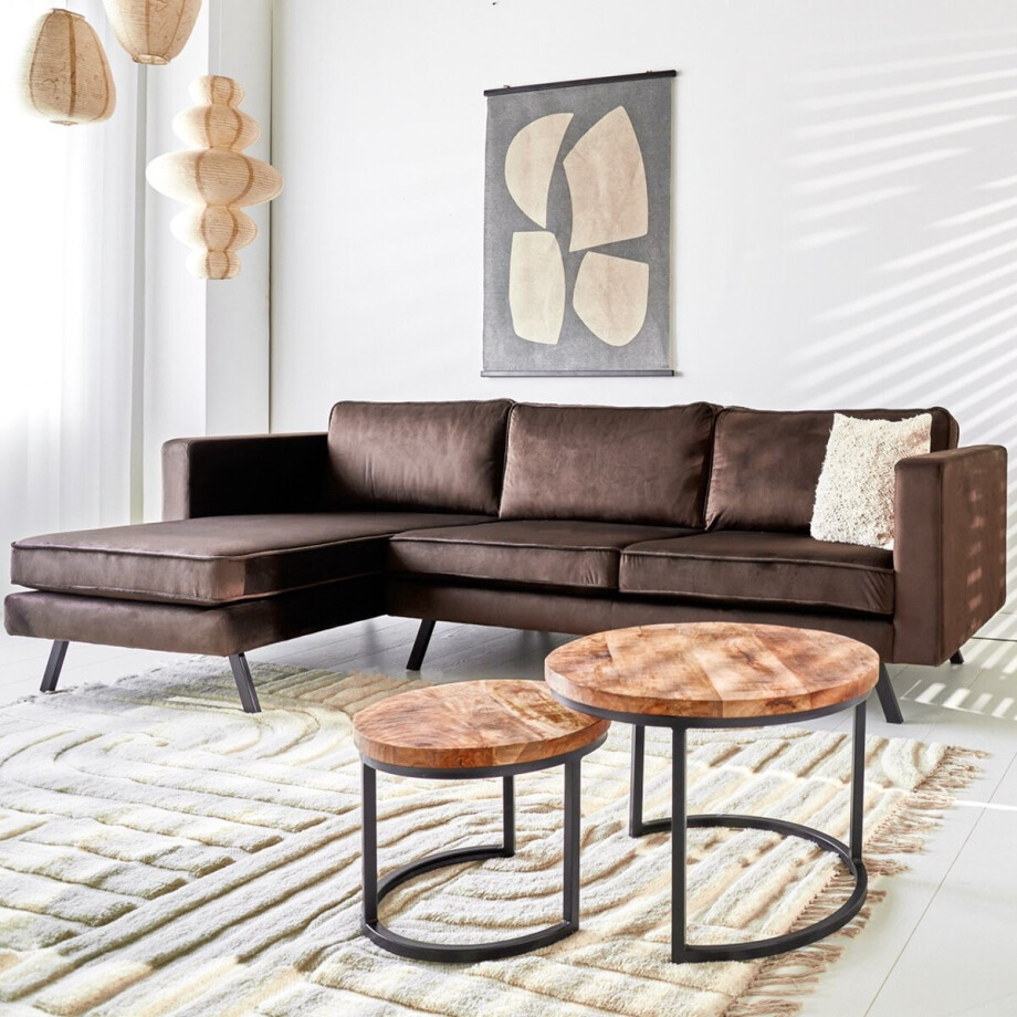Dimehouse 3-zits hoekbank Gino velvet bruin links - Stof - Industrieel - 270 x 150 x 85 cm Dimehouse 3-zits hoekbank Gino velvet bruin links - Stof - Industrieel - 270 x 150 x 85 cm afbeelding 1
