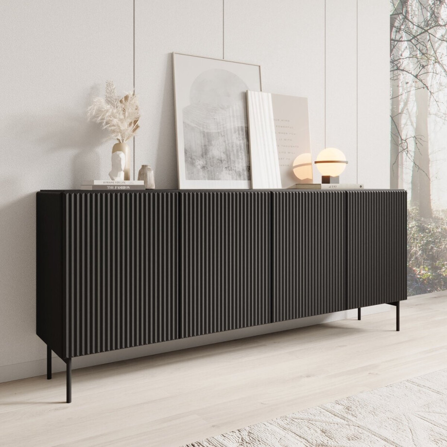 Meubella - Marajo - Dressoir - Zwart - 195 cm afbeelding 1