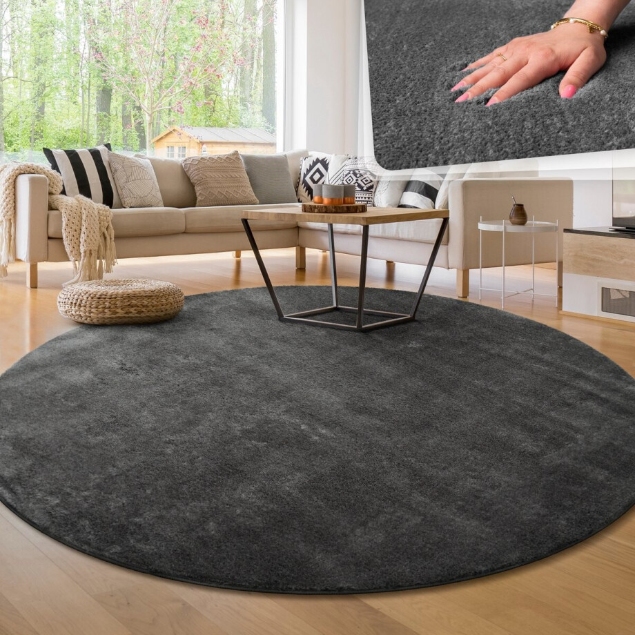Paco Home Moderne woonkamer tapijt kortpolig wasbaar zacht uni effect bont antislip 160 cm Rund Paco Home Moderne woonkamer tapijt kortpolig wasbaar zacht uni effect bont antislip 160 cm Rund afbeelding 1
