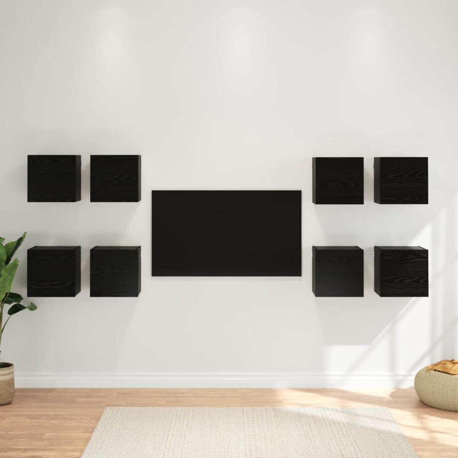 vidaXL - Wandgemonteerde - TV-kast - 8 - pcs - Zwart - eiken - 30,5 - x - 30 - x - 30 - cm vidaXL - Wandgemonteerde - TV-kast - 8 - pcs - Zwart - eiken - 30,5 - x - 30 - x - 30 - cm afbeelding 1