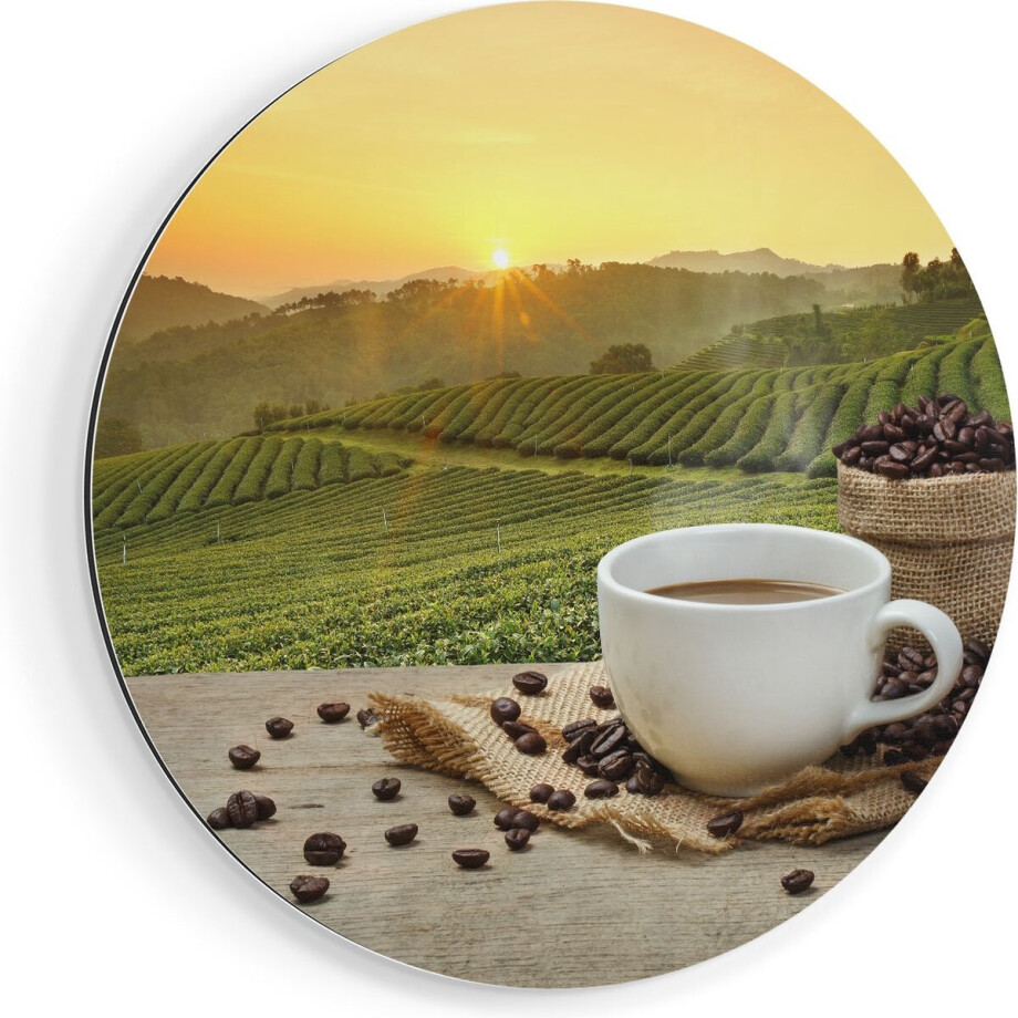 Artaza Dibond Muurcirkel Kopje Koffie Op Een Plantage Achtergrond6 - Ø 40 cm - Klein - Wandcirkel - Rond Schilderij - Voor Binnen en Buiten Artaza Dibond Muurcirkel Kopje Koffie Op Een Plantage Achtergrond6 - Ø 40 cm - Klein - Wandcirkel - Rond Schilderij - Voor Binnen en Buiten afbeelding 1