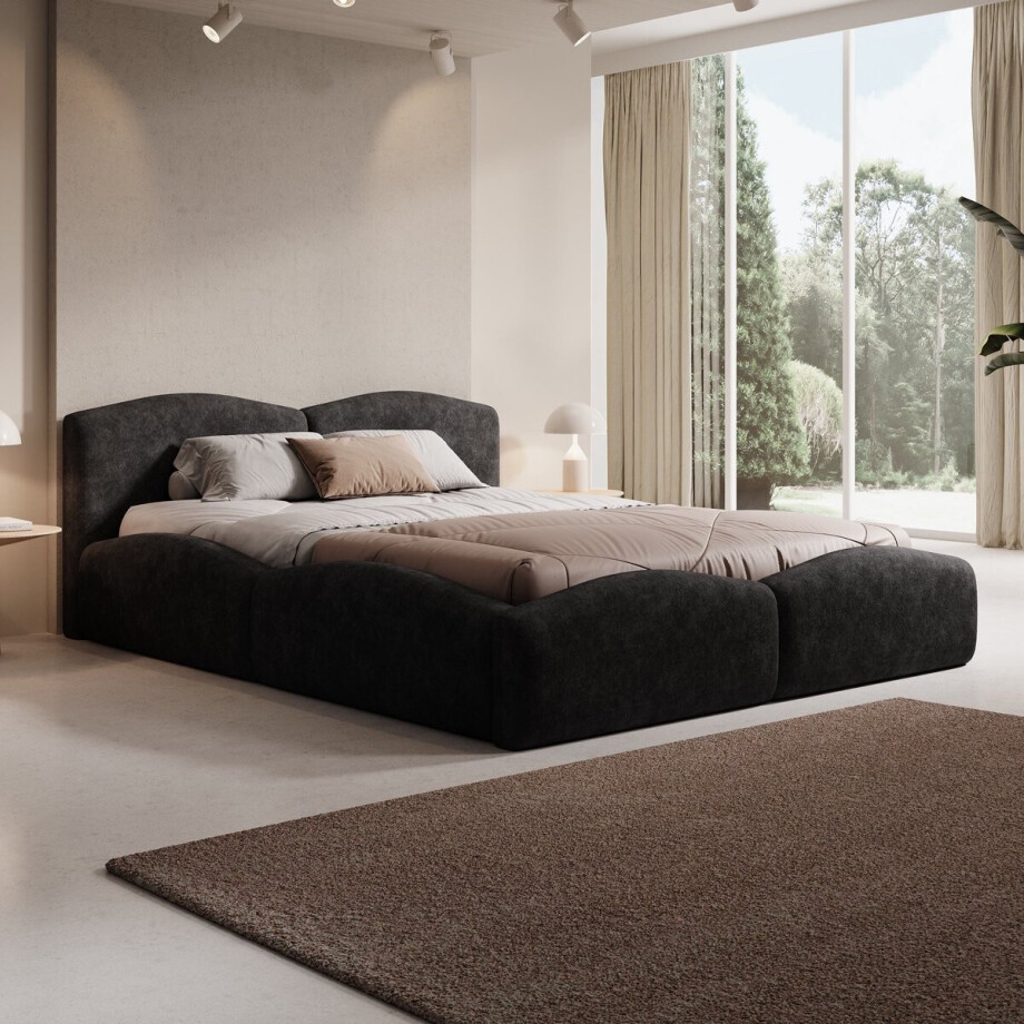Meubella - Kamfer - Tweepersoonsbed - Stof zwart - 160x200 cm Meubella - Kamfer - Tweepersoonsbed - Stof zwart - 160x200 cm afbeelding 1
