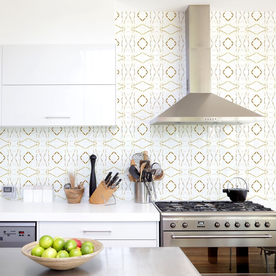 Zelfklevende tegelmuurstickers voor keuken en badkamer - 60 tegelstickers in marmer- en goudtinten - 60 stickers 20x20cm afbeelding 1